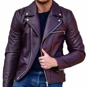 Maroon faux leather coat biker jacket